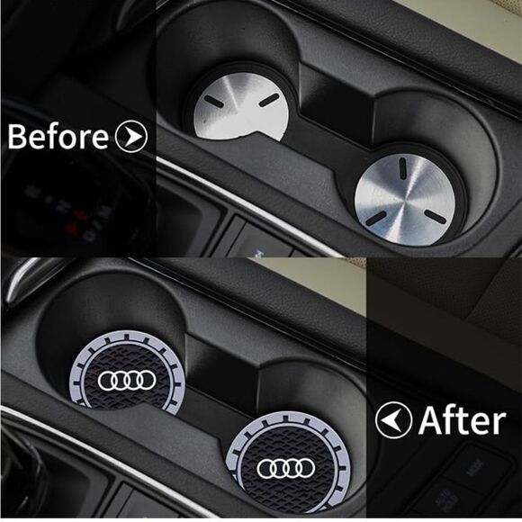 Audi logo cup Coasters in black and gray Set of 2 NWT - Picture 2 of 7